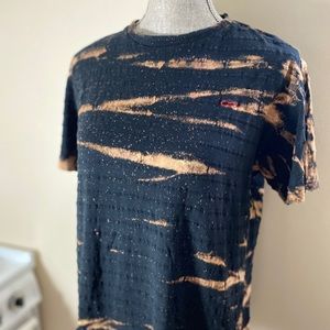 Denim & Flower Bleach Dye Black Shirt Medium